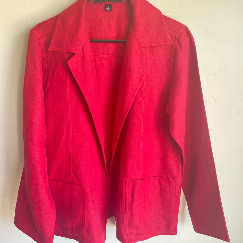 Linda Allard for Ellen Tracy Vibrant Red Linen Blazer Size 10